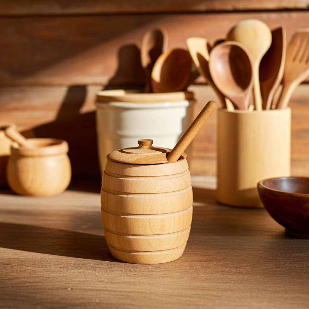 Wooden honey pot