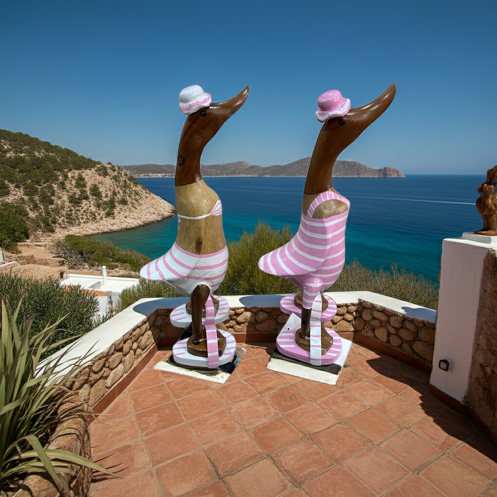 Dos patos separados en trajes de baño rosas. (Se vende como conjunto)