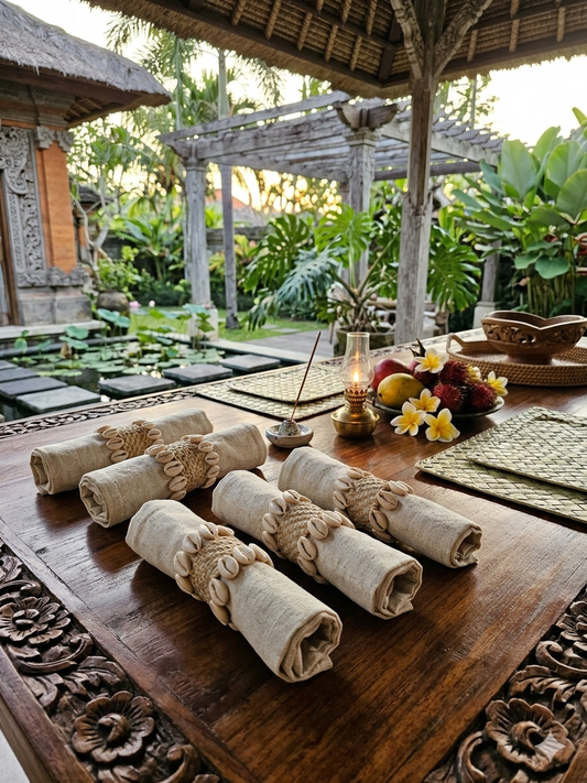 Anéis de guardanapo em concha de Bali, Cor branco