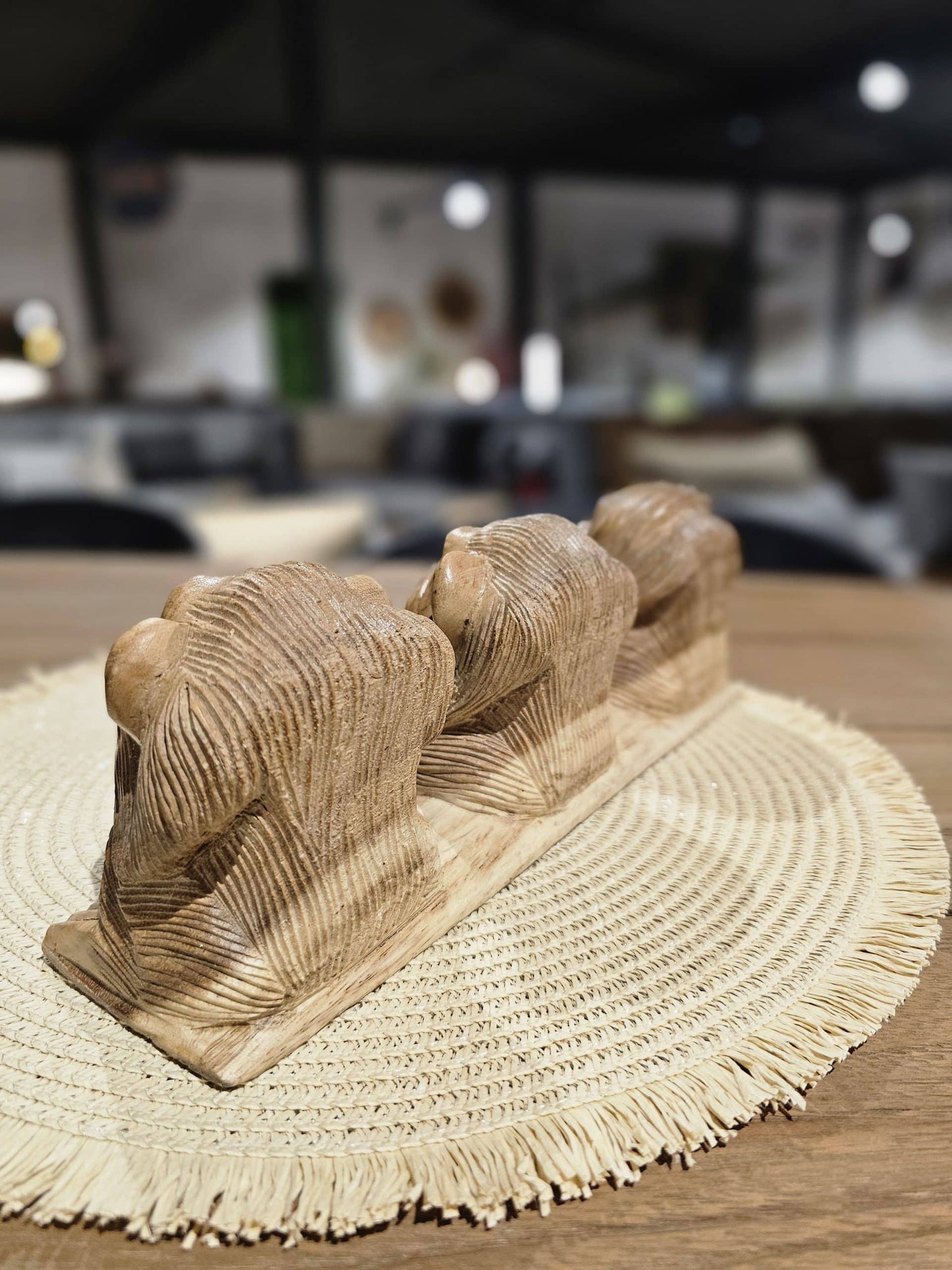 Sea no evil, hear no evil monkeys in a row