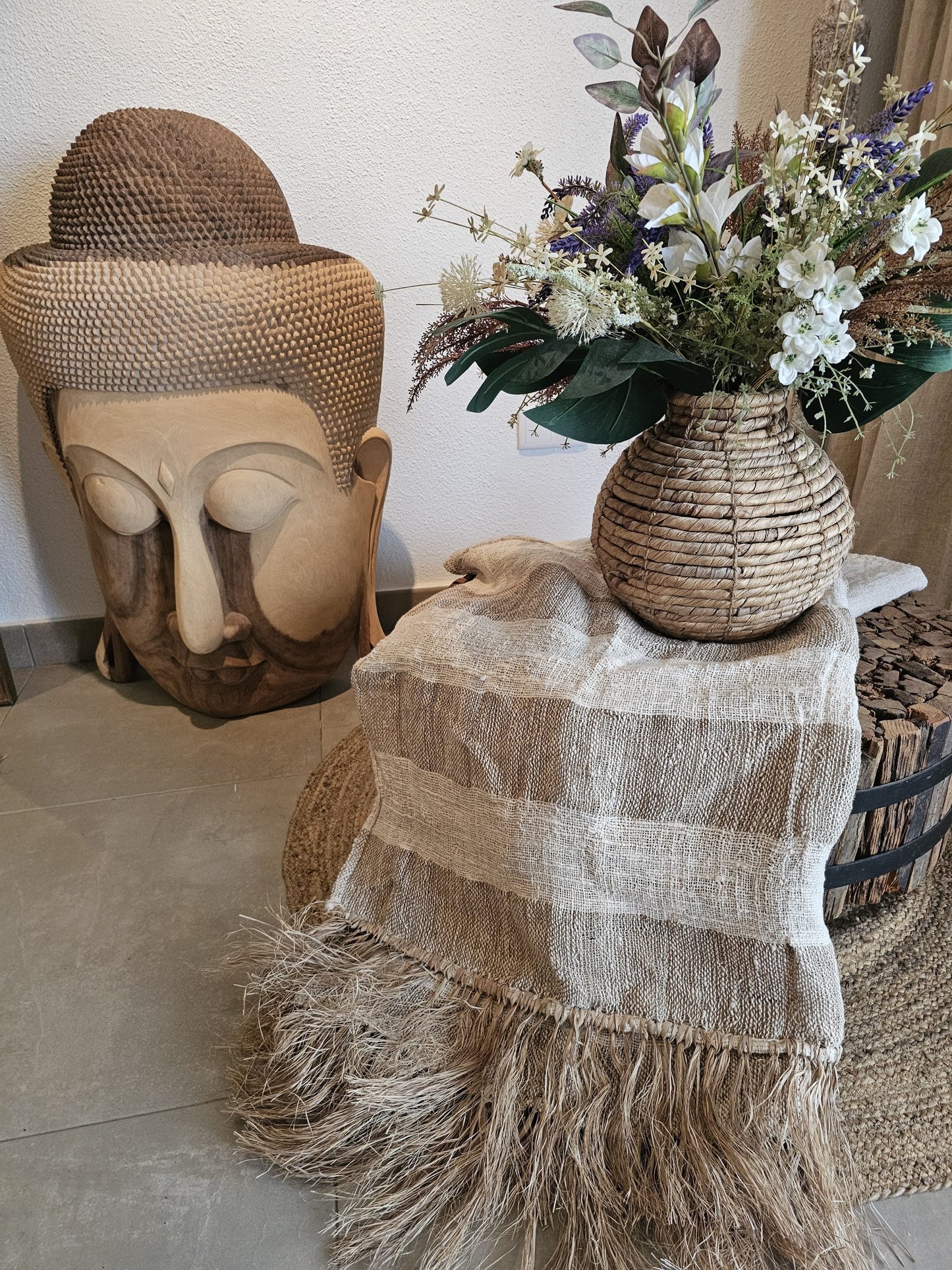 Linnen plaid with rafia