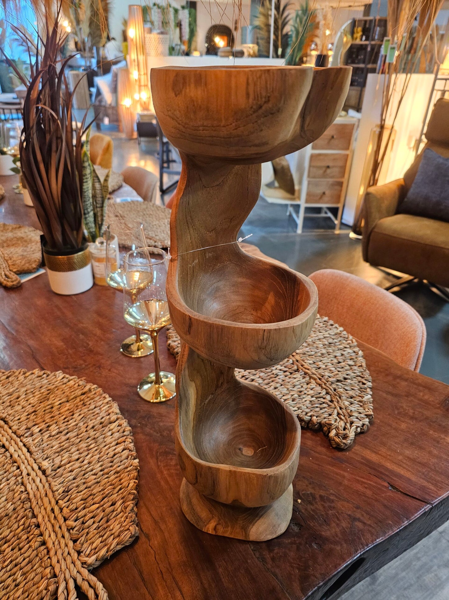 Wooden vertical three bowl Model Lembur