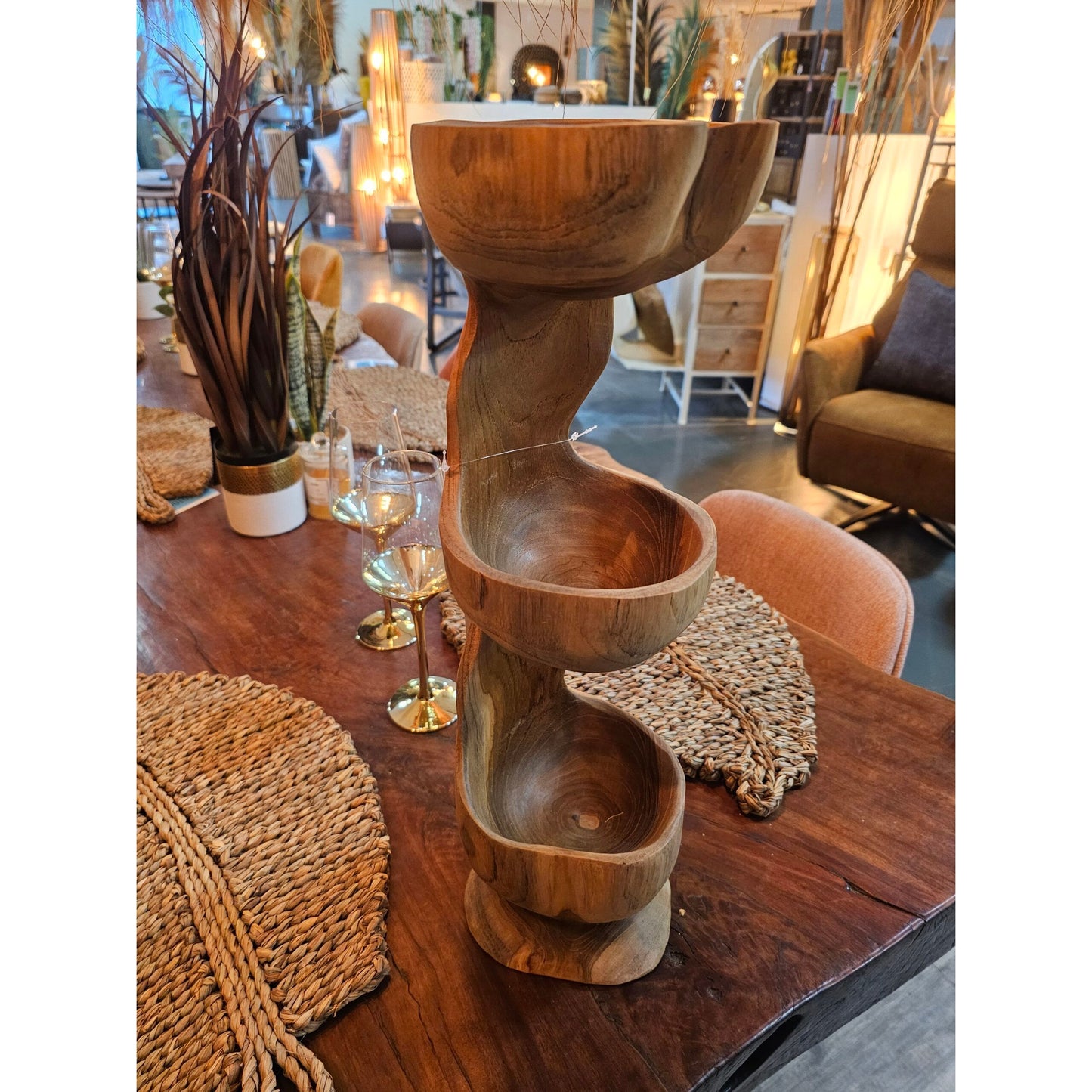 Cuenco vertical de madera de tres cuencos Modelo Lembur