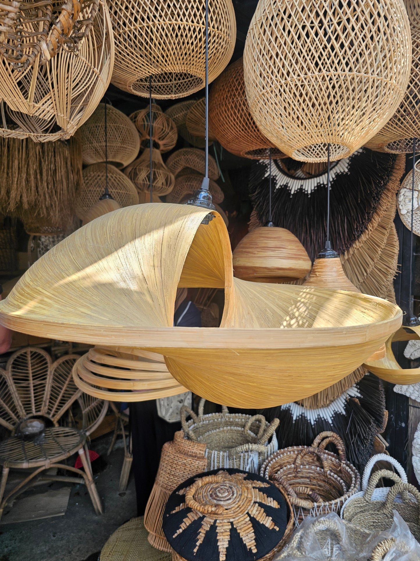 Bamboo hanging lamp in two sizes