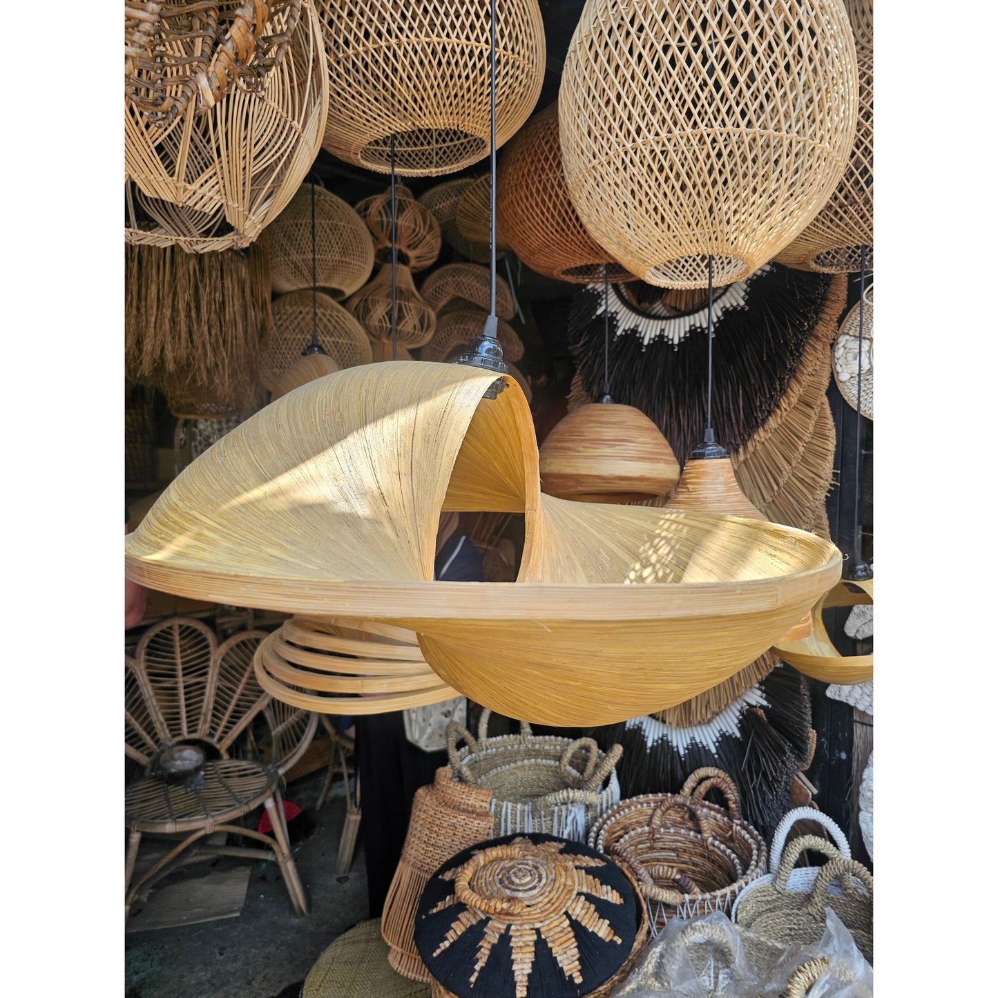 Bamboo hanging lamp in two sizes