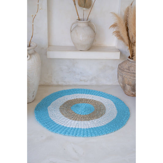 Round seagrass carpet 120cm (blue/white)