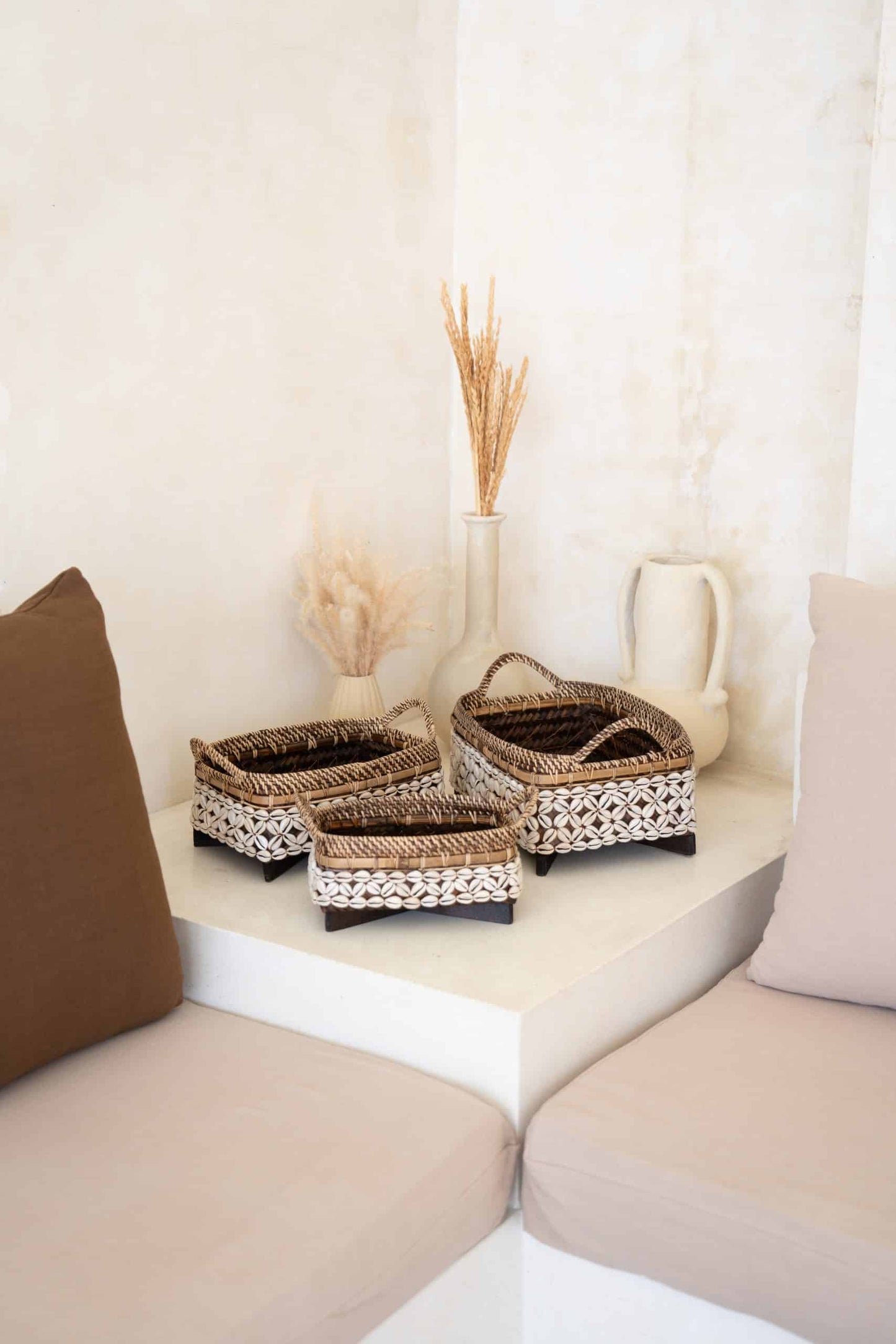 Baskets with shell finish, Model Bandar, Set of 3