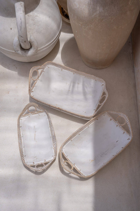 White wooden bowls, set of 3, Model Basu