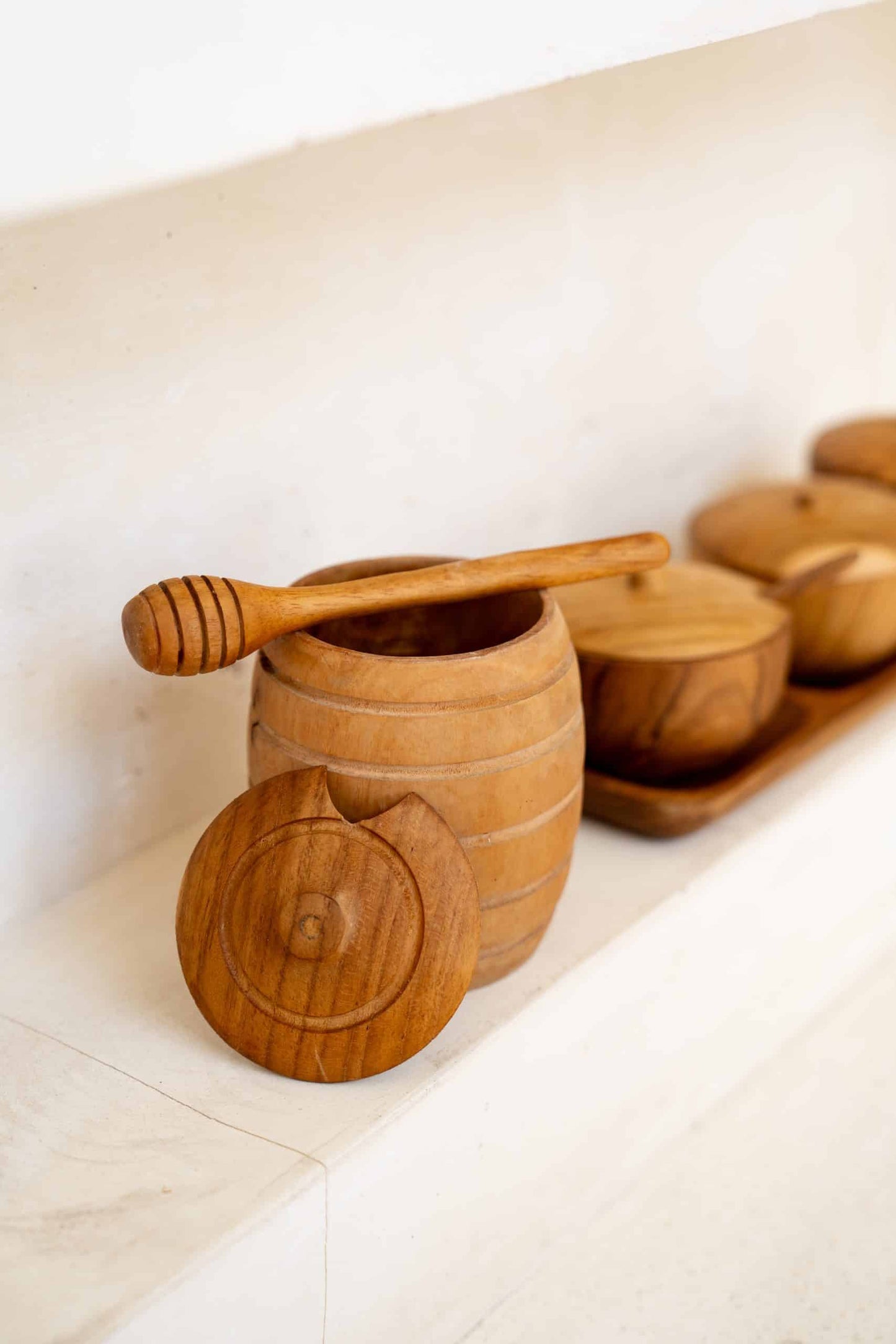 Wooden honey pot