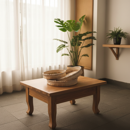Round Woven Rattan Tray Set Model Berhala