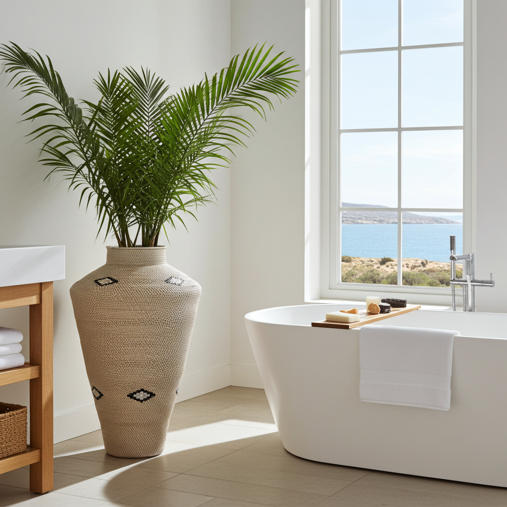 Big rattan vase beige/white 120cm Model Ajar