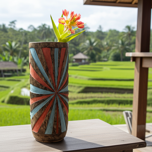 Hand-carved wooden vase. Model Pelangi