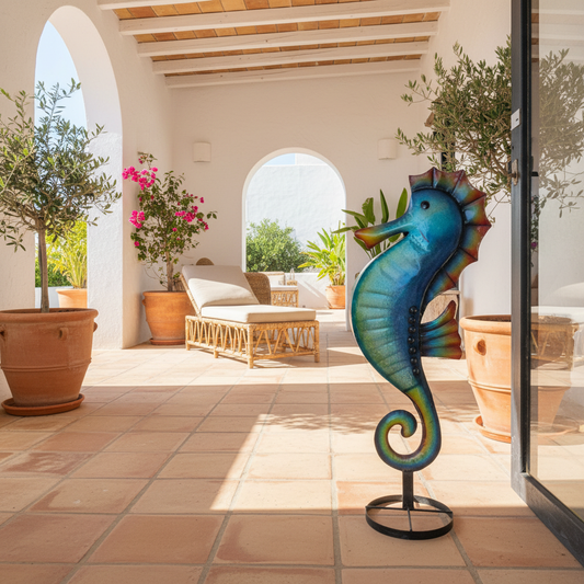 Colourful Metal Seahorse Floor Sculpture Model Trangan