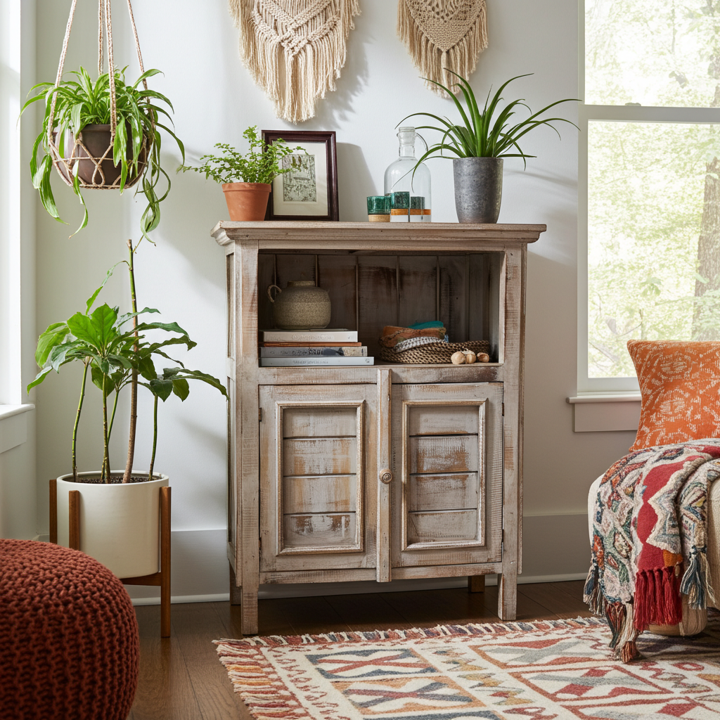 Small, whitewashed wooden cabinet. Model Sidemen