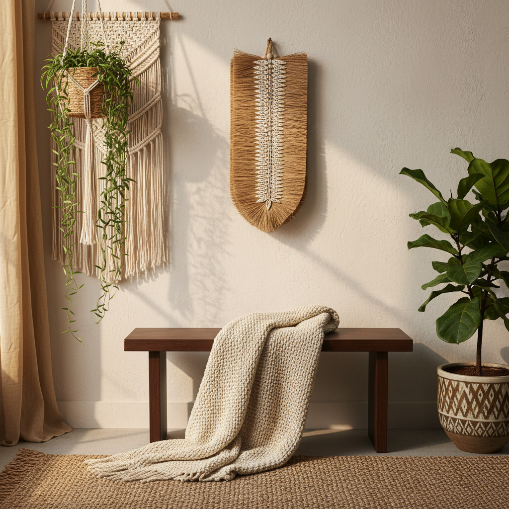Tapiz de pared de fibra natural tejida, modelo Rupat