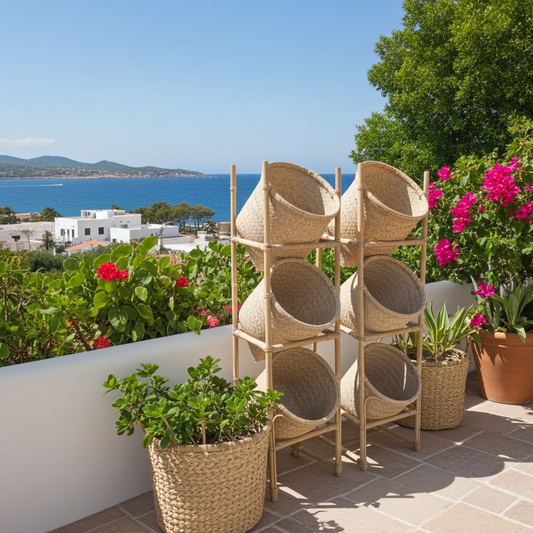 Three baskets in a bamboo tower. Model Keranjang