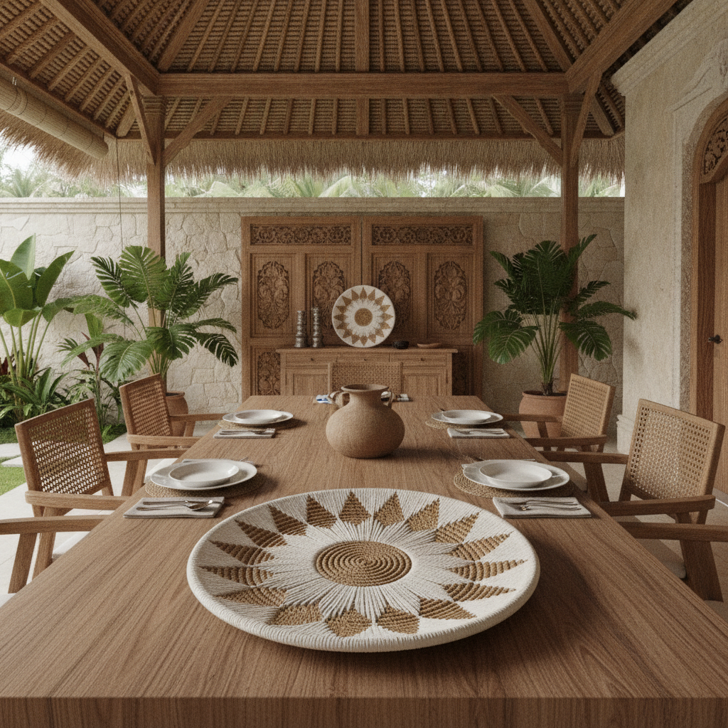 Woven Seagrass Sunflower Wall Plate Model Pramuka