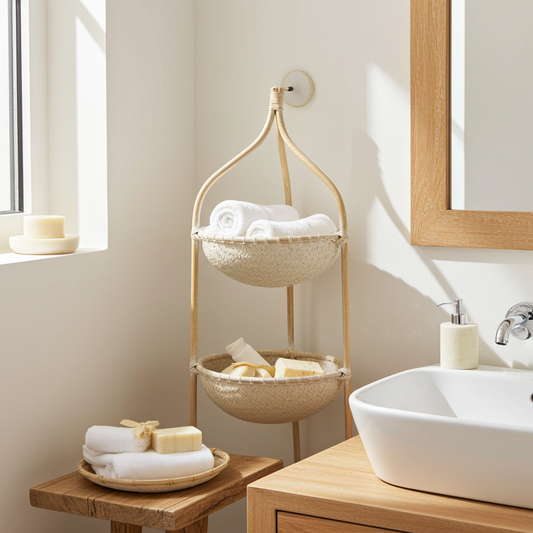 Three bowls in a bamboo tower. Model Menara