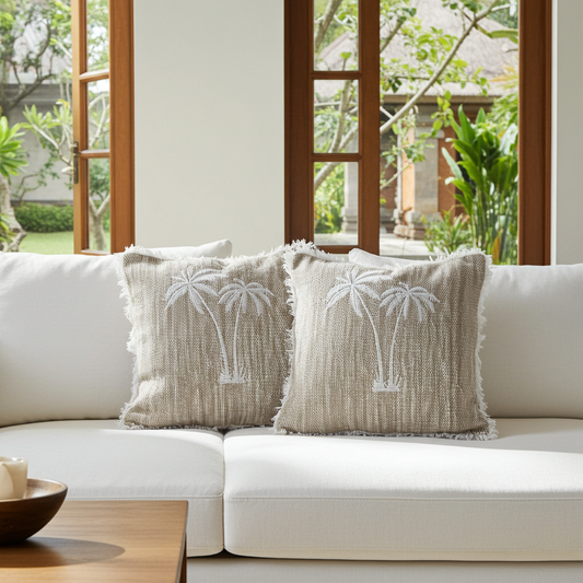 Pillowcover Double White Palm design 40x40