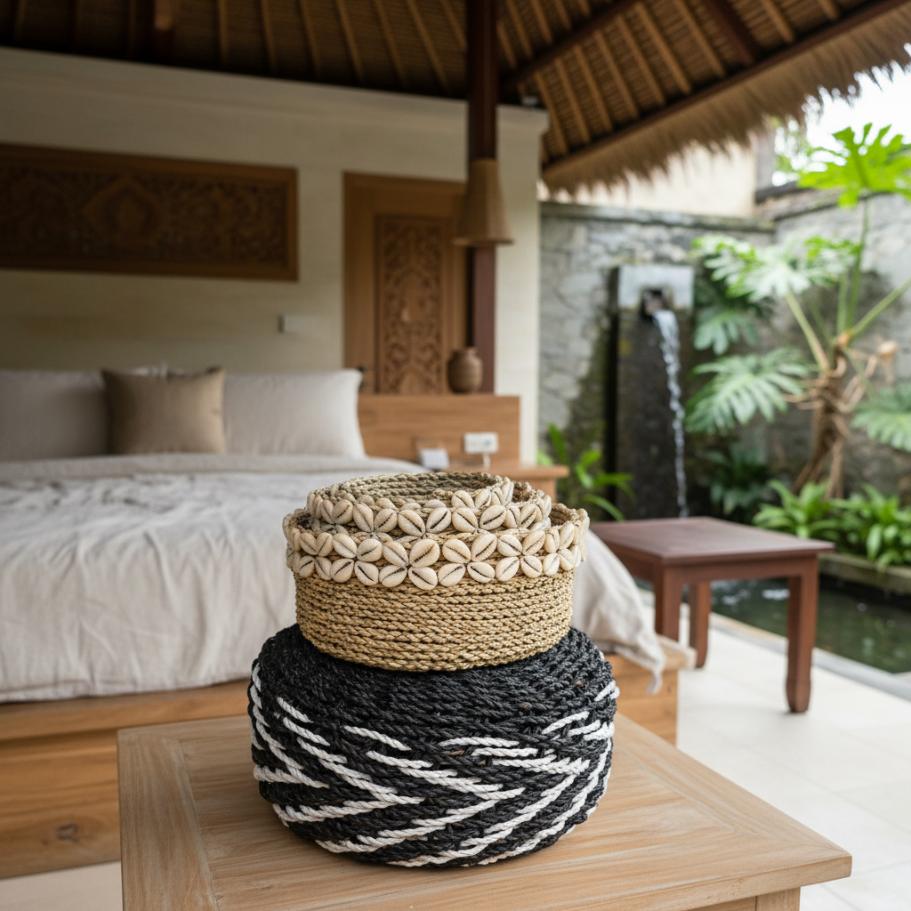 Cowrie Shell Seagrass Nesting Baskets Model Batbitim