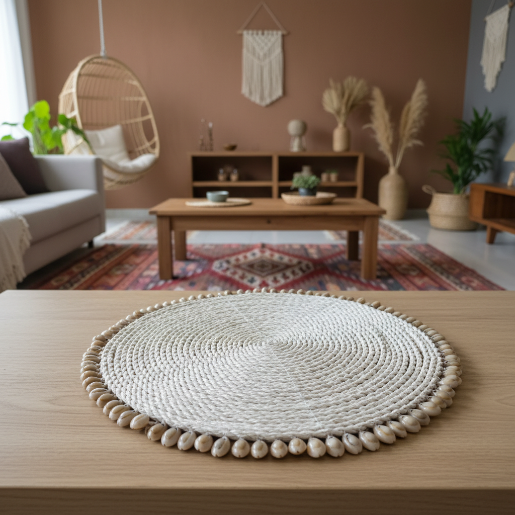 Round Raffia Shell Table Mat Model Wagmab