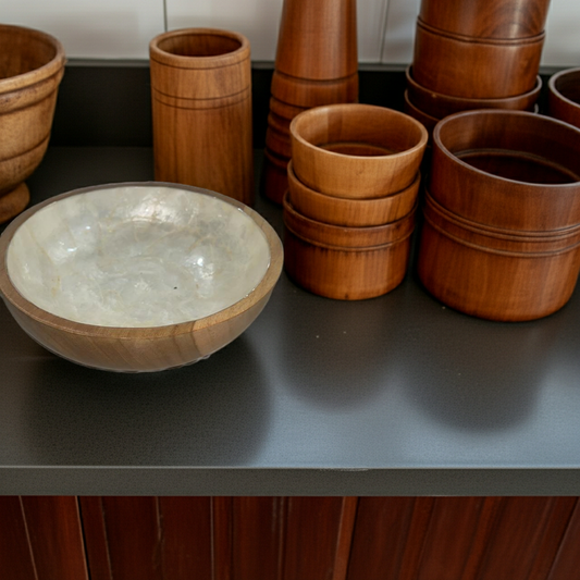 Wooden bowl with white shell finish