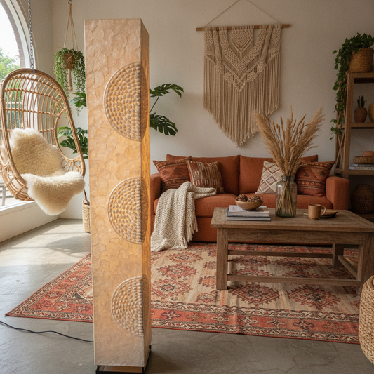 Tall Capiz Shell Column Floor Lamp Model Ceningan