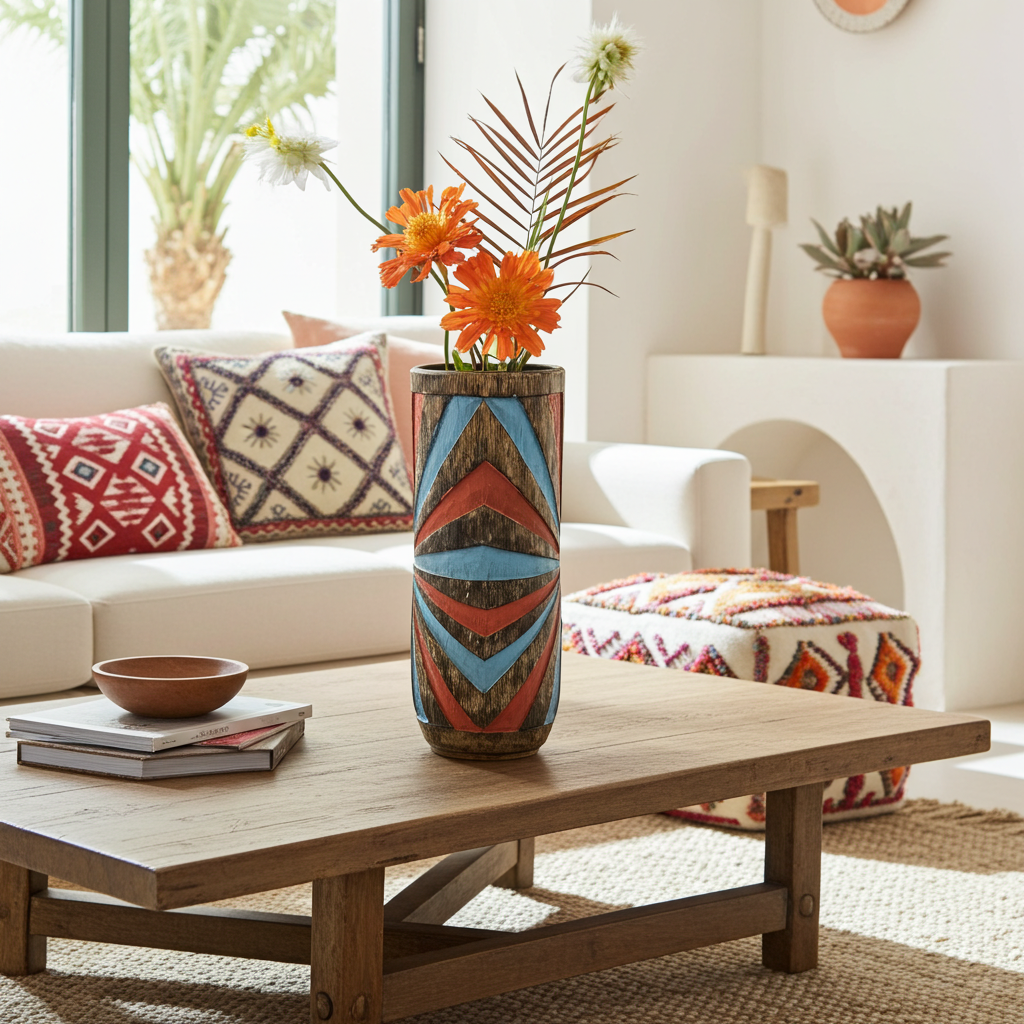 Hand-carved wooden vase. Model Pelangi