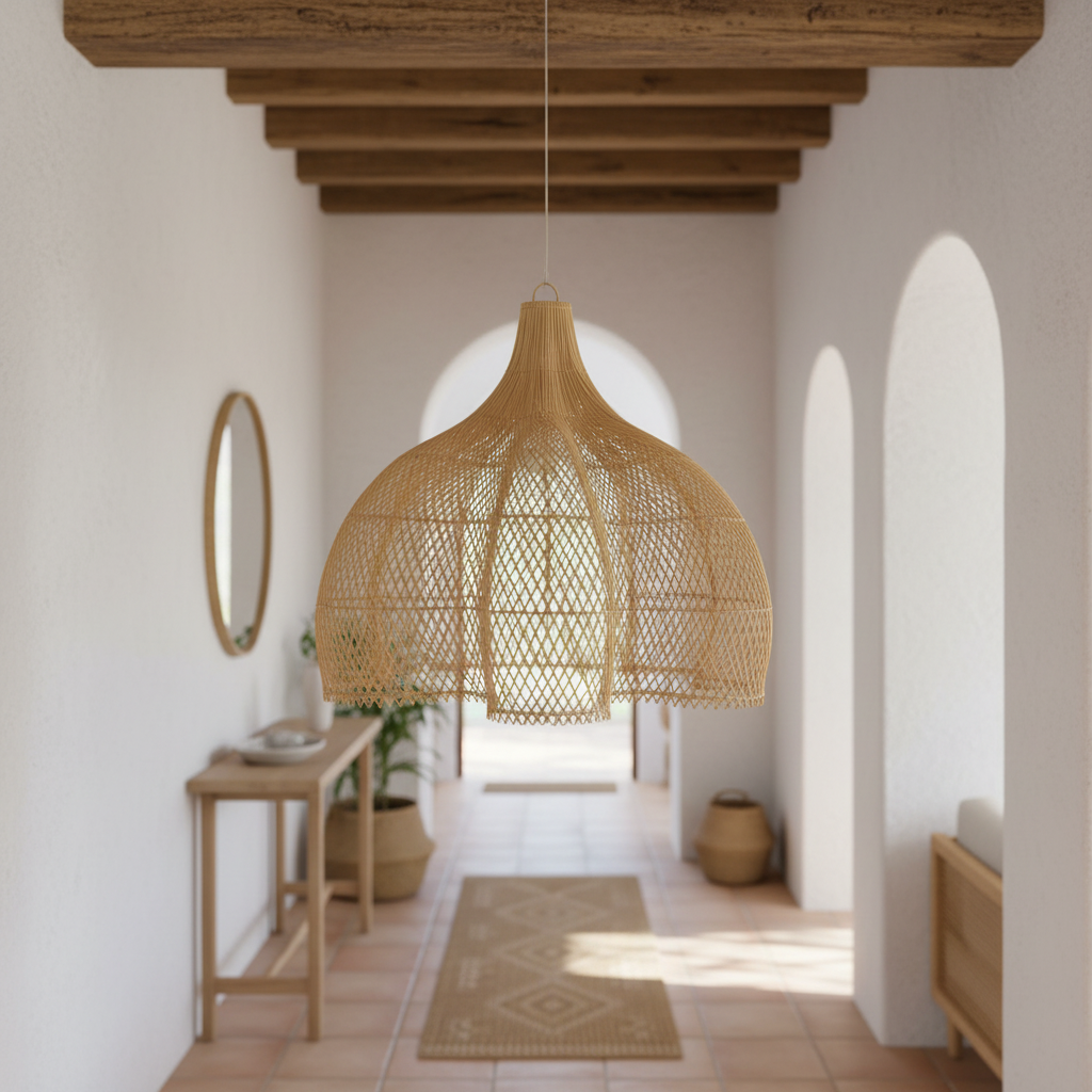 Large Woven Rattan Dome Pendant Lamp Model Run