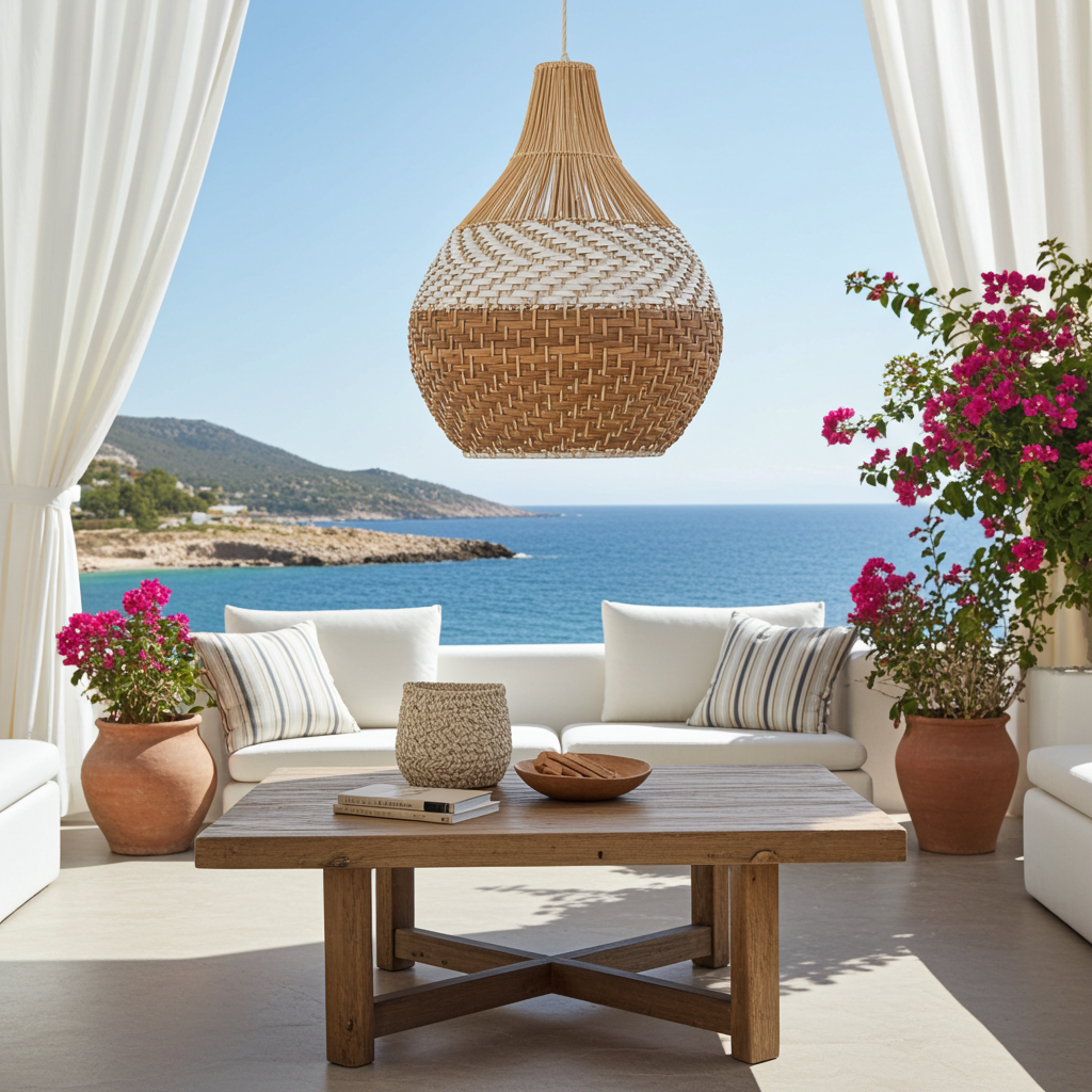 Set of THREE handwoven natural fiber lampshade. Model Hulua