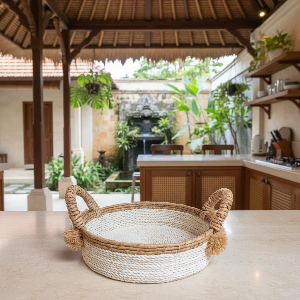 Round Woven Tray Basket with Handles Model Wanci