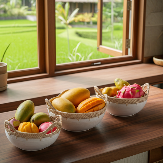 Set of three rattan bamboo bowls. Model Telinga