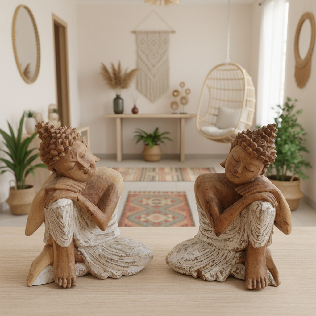Modelo de estatua de Buda en reposo tallada en madera de Talaud