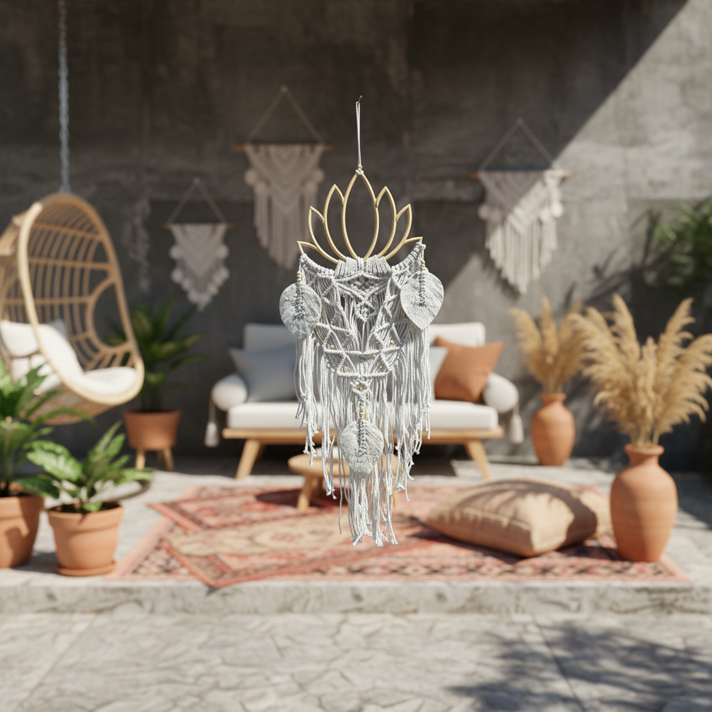 Apanha-Sonhos em Macramé Lotus Modelo Maya para Pendurar na Parede