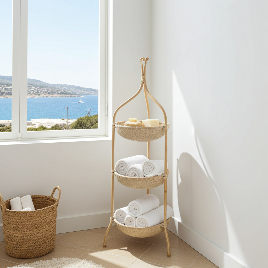 Three bowls in a bamboo tower. Model Menara