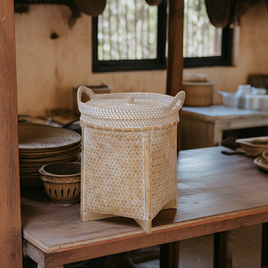 Bamboo basket with lid. Model Nadem