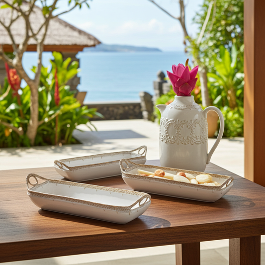 Taças de madeira em forma de barco, conjunto de 3, modelo Banda
