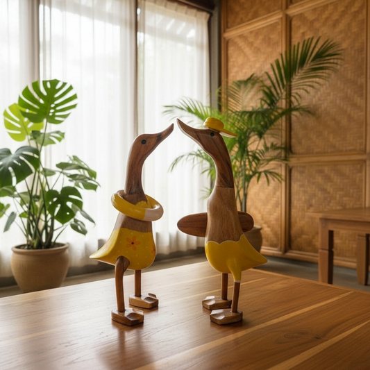 Handcarved Bamboo Duck Duo Figurines Model Makalehi