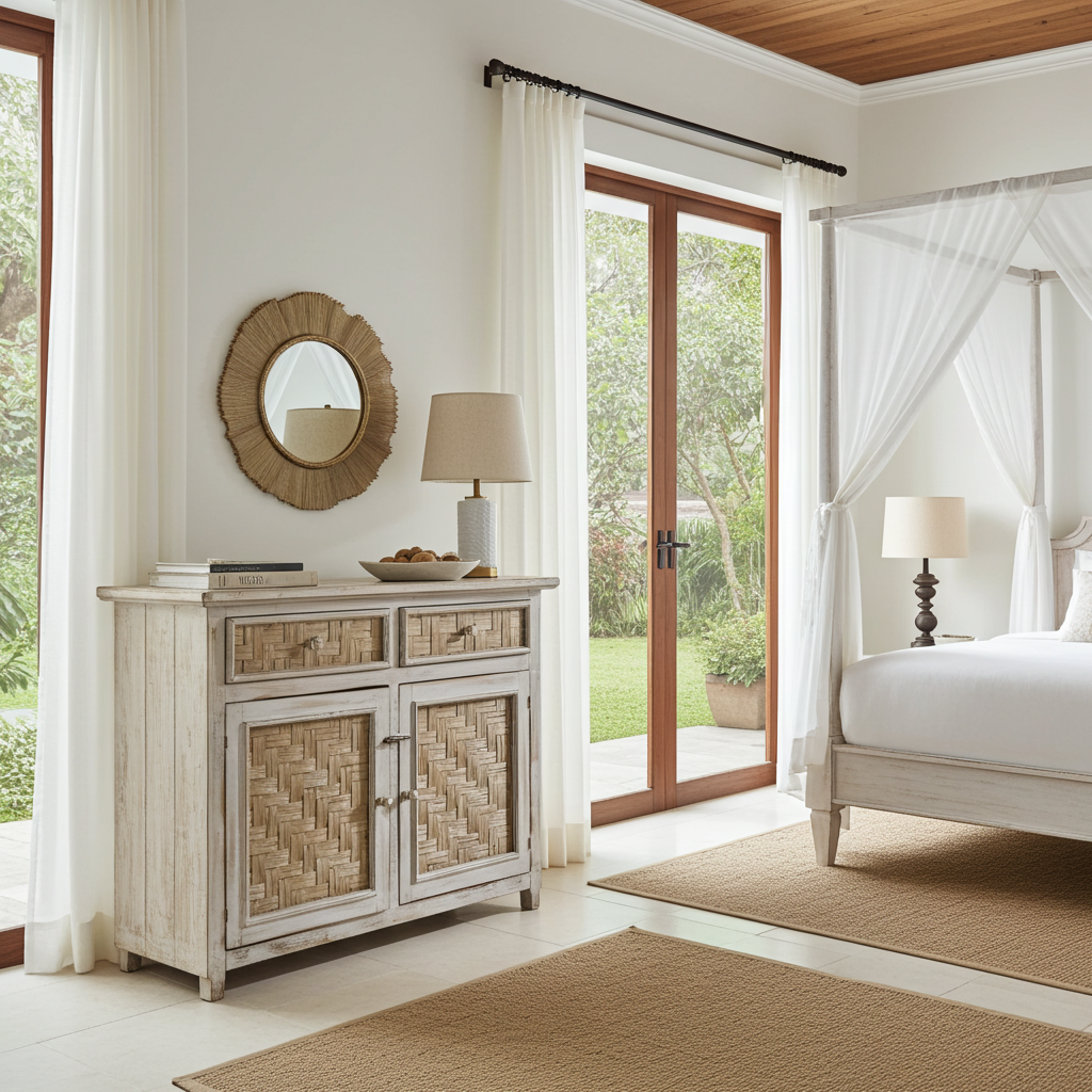 Whitewashed wooden sideboard. Model Samsara