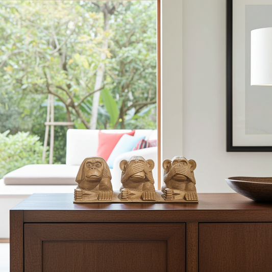 See no evil, hear no evil monkeys in a row