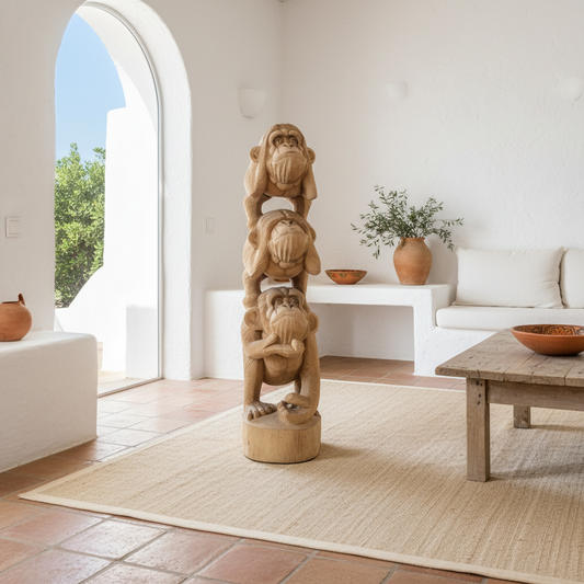 Escultura de madera de los Tres Monos Sabios modelo Sapudi