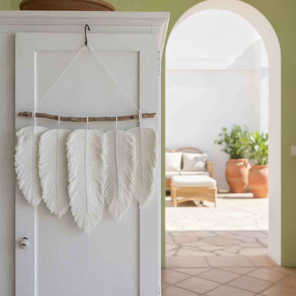 Modelo de Pluma de Macramé Colgante de Pared Harapan