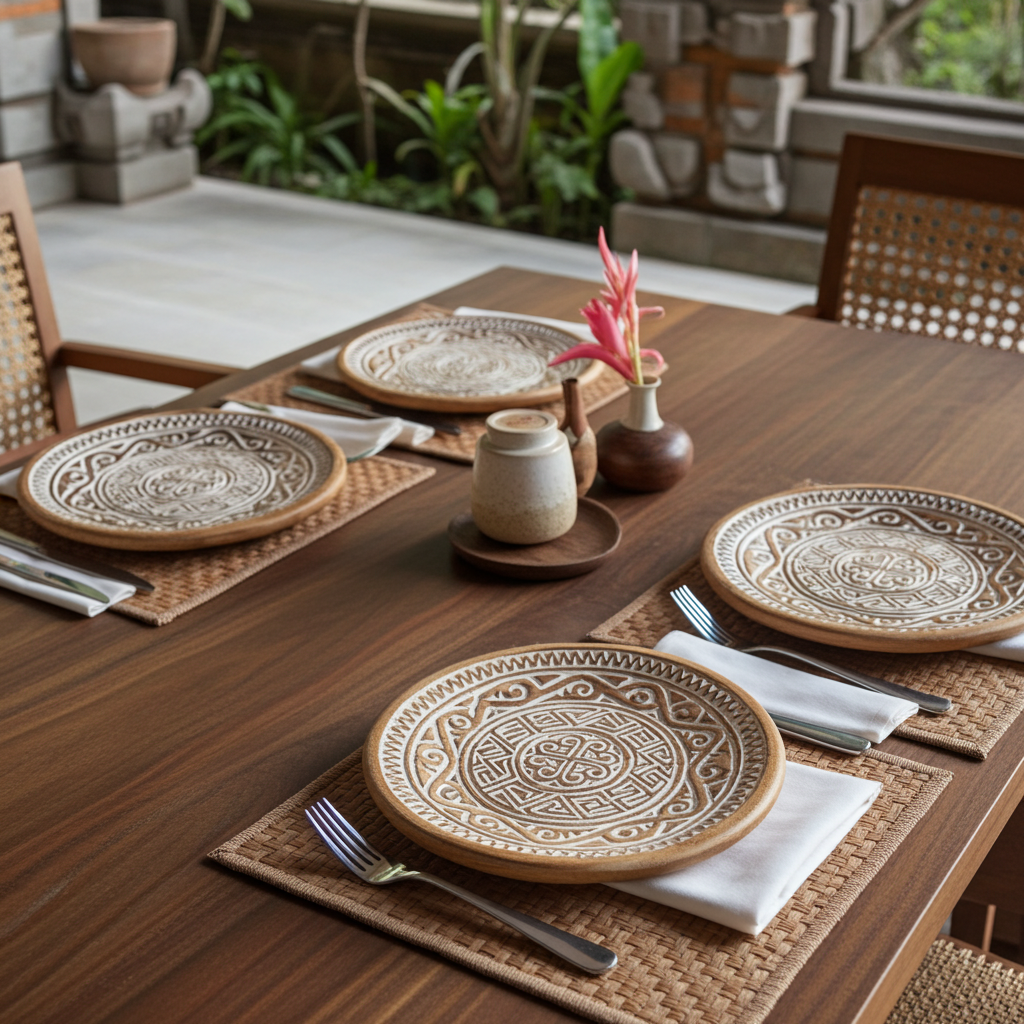 Hand-carved wooden decorative 30cm plate. Model Baroro