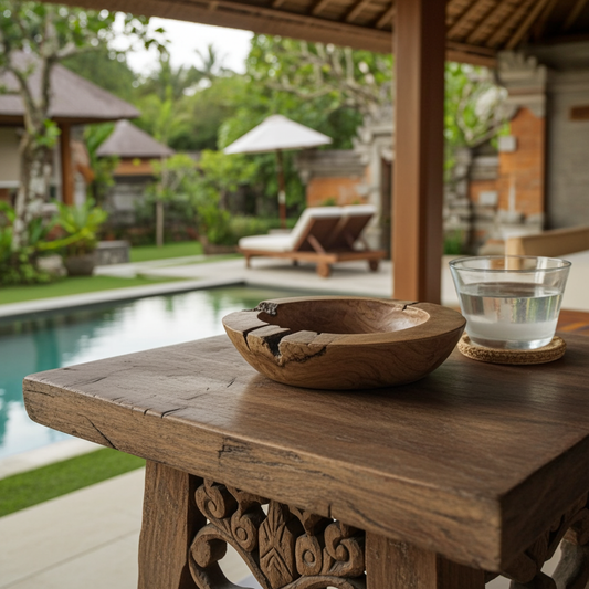 Hand-carved teak wood ashtray.