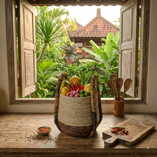 Two-Tone Woven Seagrass Storage Basket Model Gili Bidara
