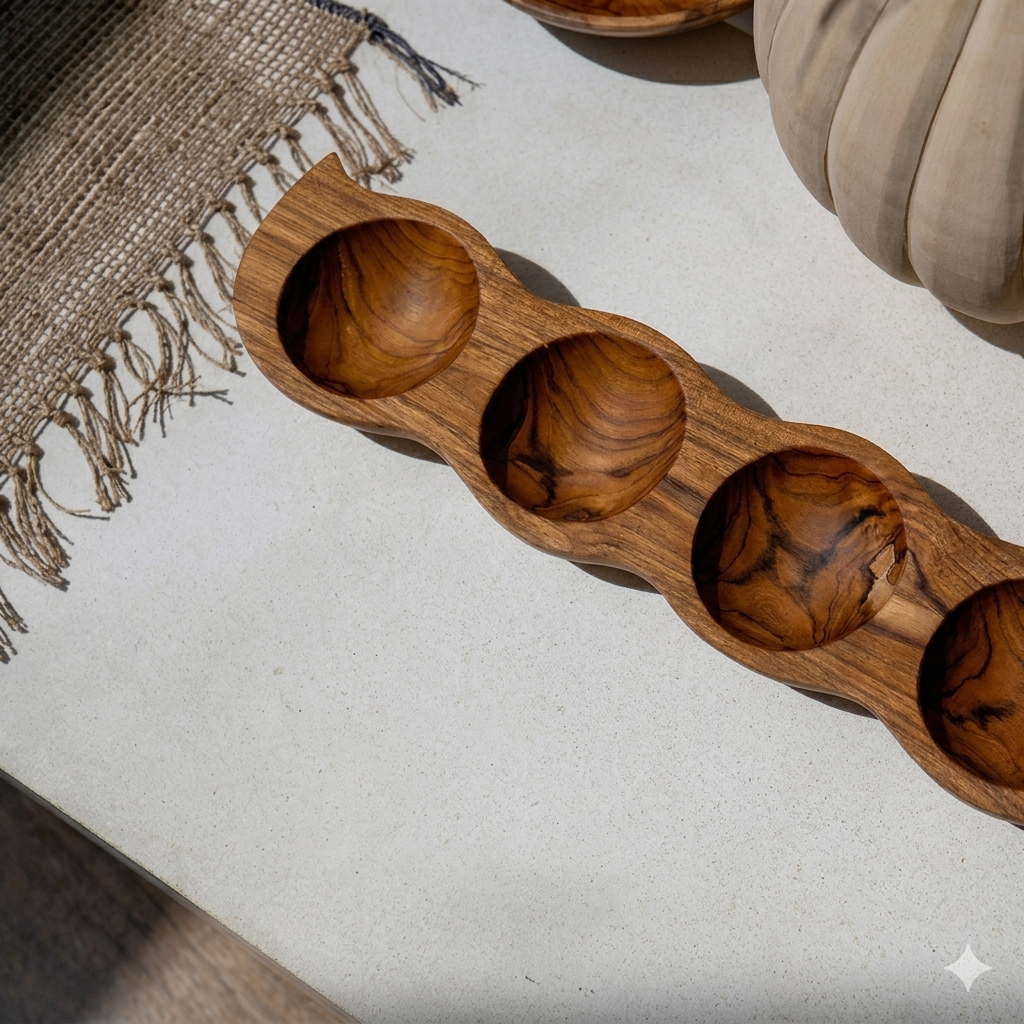 Wooden 4 hole sorting bowl