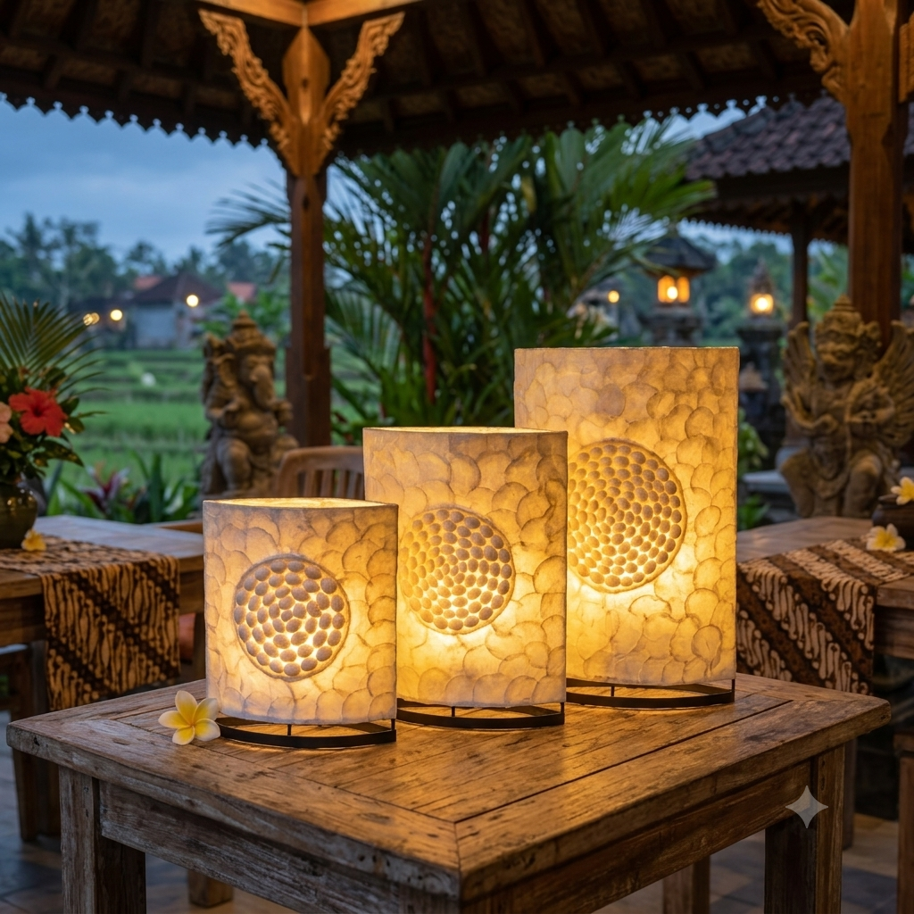 Candeeiro de Mesa Alto em Mosaico de Conchas Modelo Kawe