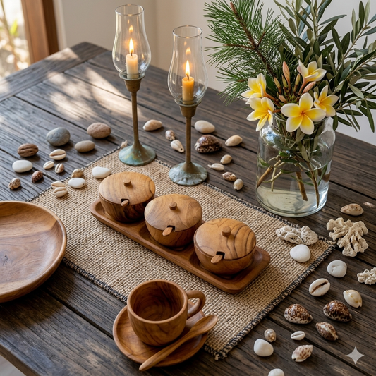 Wooden condiment dipping bowls with 3 cups