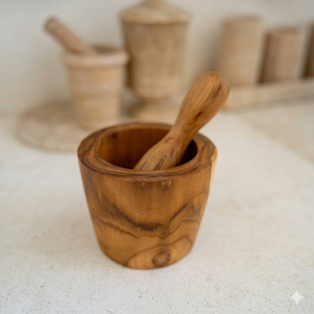 Wooden mortar and pestle