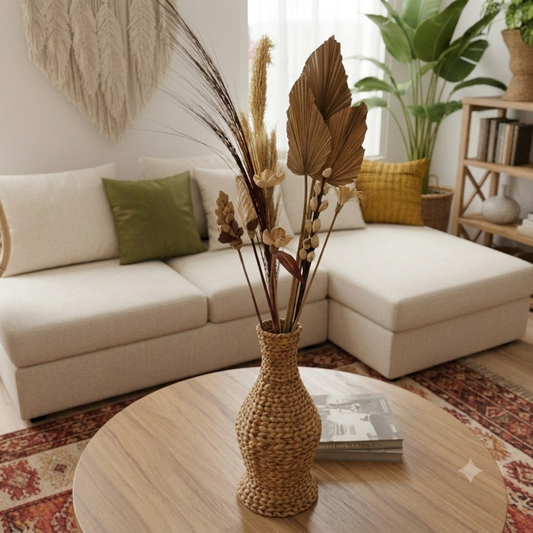 Woven Water Hyacinth Vase With Deco Sticks Model Buru